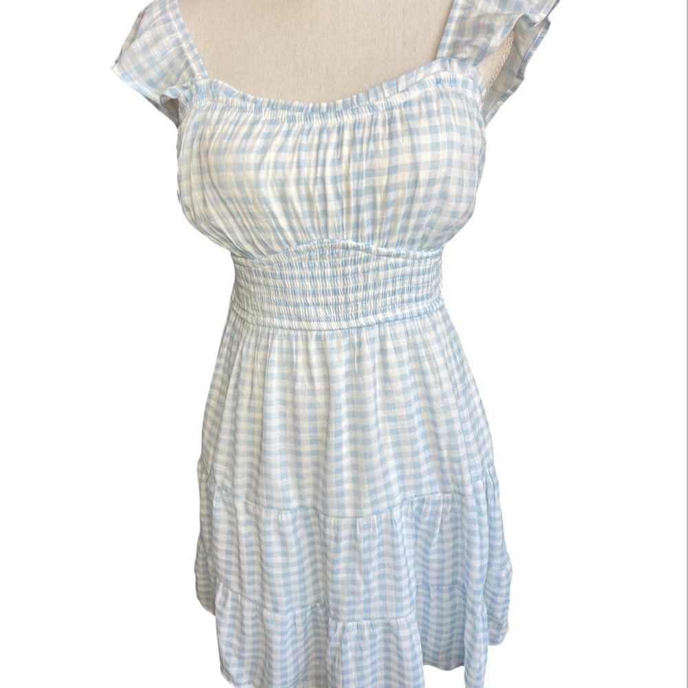 Sugar kiss Light Blue Gingham Smocked Waist Sundress feminine cottagecore - Picture 3 of 8